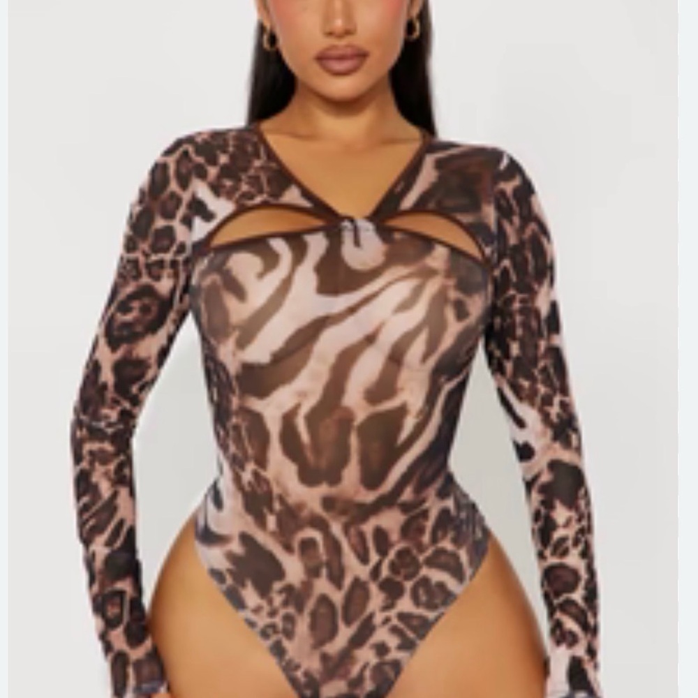 Fashion Nova Leopard Print Cutout Bodysuit